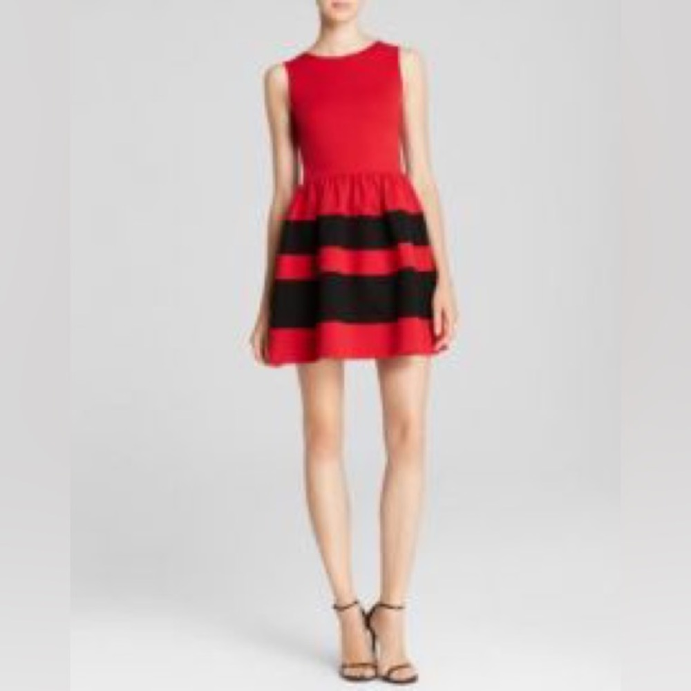 Red and Black Striped Skirt Ponte Dress